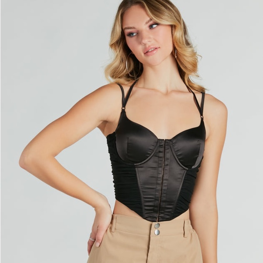 Windsor Sleekin' Out Satin Strappy Mesh Bustier Size Medium